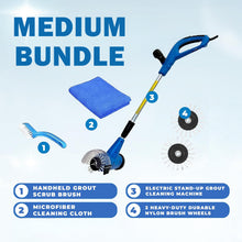 Load image into Gallery viewer, Grout Groovy Electric Stand-Up Grout Cleaning Machine — Medium Bundle (Machine + 3 Brush Wheels + Hand Brush + Microfiber Cloth)
